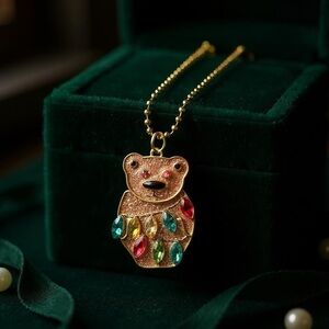 Betsy Johnson Bear Rhinestone Necklace